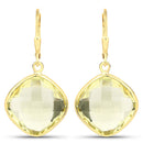 21.40 Carat Genuine Lemon Quartz .925 Sterling Silver Earrings-1
