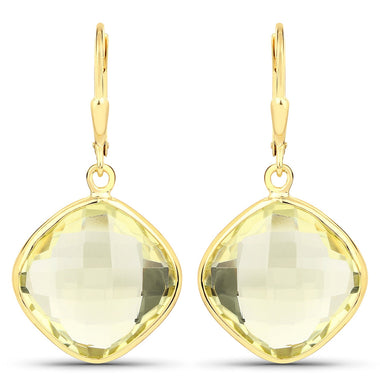 21.40 Carat Genuine Lemon Quartz .925 Sterling Silver Earrings
