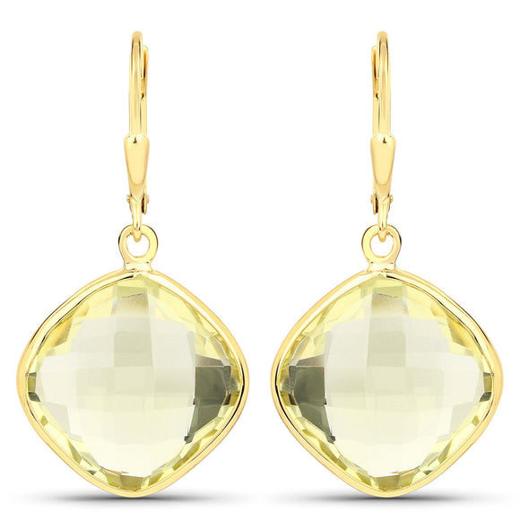 21.40 Carat Genuine Lemon Quartz .925 Sterling Silver Earrings