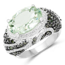 5.98 Carat Genuine Green Amethyst & Green Diamond .925 Sterling Silver Ring-1