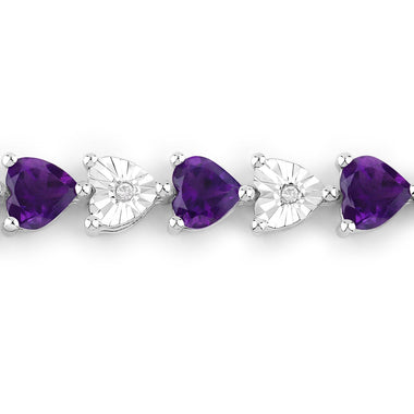 6.59 Carat Genuine Amethyst and White Diamond .925 Sterling Silver Bracelet - 0