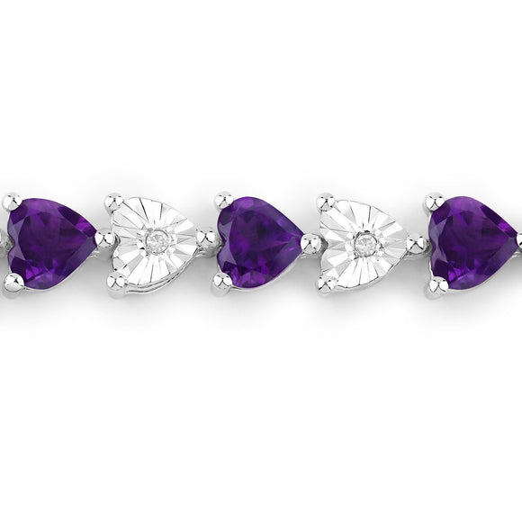 6.59 Carat Genuine Amethyst and White Diamond .925 Sterling Silver Bracelet