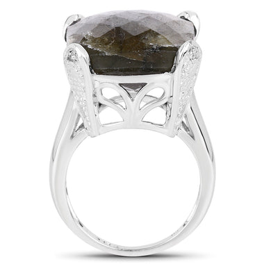 17.17 Carat Genuine Labradorite and White Topaz .925 Sterling Silver Ring - 0