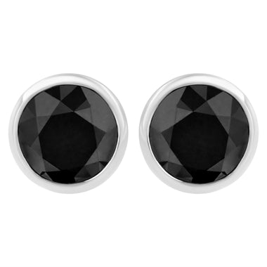 .925 Sterling Silver 4.00 Cttw Round Brilliant-Cut Black Diamond Bezel-Set Stud Earrings with Screw Backs (Fancy Color-Enhanced, I2-I3 Clarity) - 0