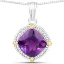 3.20 Carat Genuine Amethyst and White Diamond 18K Yellow Gold with .925 Sterling Silver Pendant-1