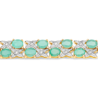 14K Yellow Gold Plated 10.37 Carat Genuine Emerald and White Diamond .925 Sterling Silver Bracelet - 0