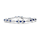 18K White Gold 1 3/4 Cttw Diamond and 3x3mm Round Blue Sapphire Gemstone Floral Link Bracelet (G-H Color, SI1-SI2 Clarity) - Size 7"-1