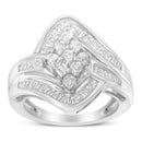 10K White Gold Diamond Bypass Cluster Ring (1 Cttw, I-J Color, I2-I3 Clarity) - Size 7-4