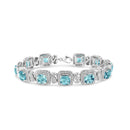 .925 Sterling Silver 7x7 mm Cushion Cut Blue Topaz and 1/10 Ctw Single Cut Diamond Square Shape Tennis Bracelet (I-J Color, I1-I2 Clarity) - 7"-1