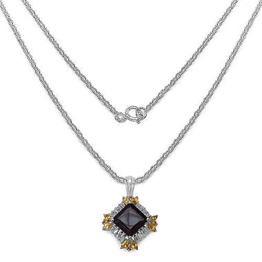 6.27 Carat Genuine Smoky Quartz, Citrine & White Topaz .925 Sterling Silver Pendant - 0