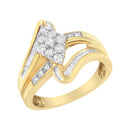 10K Yellow Gold 1/2 cttw Diamond Cluster Cocktail Ring (J-K Clarity, I1-I2 Color) - Size 7-3