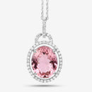 3.90 Carat Genuine Pink Tourmaline and White Diamond 14K White Gold Pendant-4