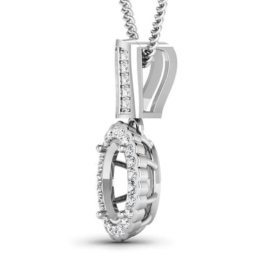 0.22 Carat Genuine White Diamond 14K White Gold Semi Mount Pendant - holds 9x7mm Oval Gemstone - 0