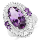 7.96 Carat Genuine Amethyst and White Topaz .925 Sterling Silver Ring-1