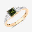 0.72 Carat Genuine Green Tourmaline and White Diamond 14K Yellow Gold Ring-4