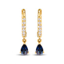 10K Yellow Gold Pear Blue Sapphire and 1/10 Cttw Diamond Drop and Dangle Huggy Hoop Earrings (H-I Color, I1-I2 Clarity)-2