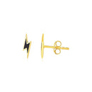 14k Yellow Gold and Enamel Black Lightning Bolt Stud Earrings-1