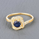 0.73 Carat Genuine Blue Sapphire and White Diamond 14K Yellow Gold Ring-4