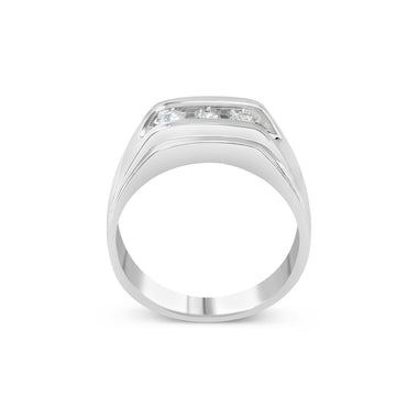 Men's .925 Sterling Silver 1/3 Cttw Diamond Channel Set 3 Stone Ring Band (I-J Color, I3 Clarity) - Ring Size 10 - 0