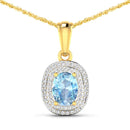 1.35 Carat Genuine Aquamarine and White Diamond 14K Yellow Gold Pendant-1