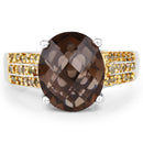 4.87 Carat Genuine Smoky Quartz and Yellow Diamond .925 Sterling Silver Ring-3
