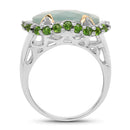 Two Tone Plated 9.12 Carat Genuine Milky Aquamarine and Chrome Diopside .925 Sterling Silver Ring-2