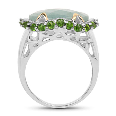 Two Tone Plated 9.12 Carat Genuine Milky Aquamarine and Chrome Diopside .925 Sterling Silver Ring - 0