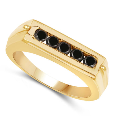 14K Yellow Gold Plated 0.50 Carat Genuine Black Diamond .925 Sterling Silver Ring - 0