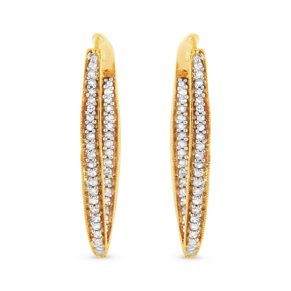 10K Yellow Gold 1/2 Cttw Round-Cut Diamond Modern Hoop Earrings (I-J Color, I2-I3 Clarity)