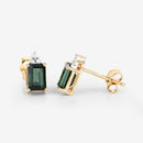 1.25 Carat Genuine Green Tourmaline and White Diamond 14K Yellow Gold Earrings-4