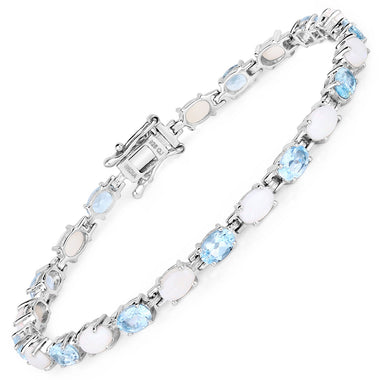 9.02 Carat Genuine Blue Topaz and Opal .925 Sterling Silver Bracelet - 0