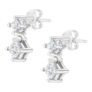 14K White Gold 3/4 cttw Double Diamond Princess-Cut Stud Earrings (I-J Clarity, I2-I3 Color)-3