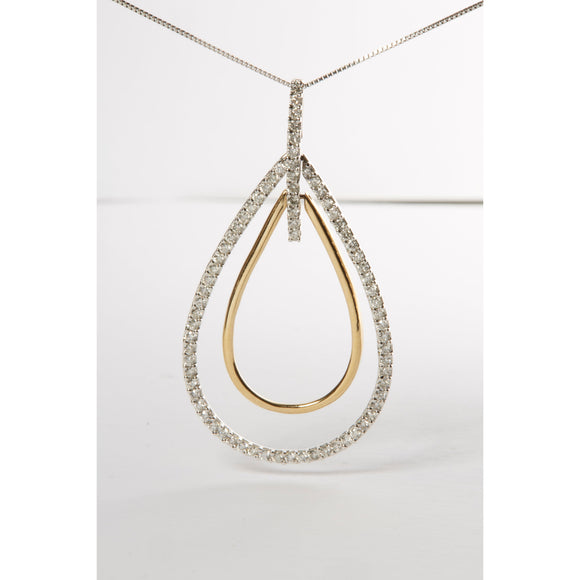 14K Two-Tone Gold Round Cut Diamond Double Burst Pendant Necklace (1.00 cttw, H-I Color, SI2-I1 Clarity)