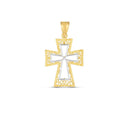14k Two Tone Gold High Polish Diamond Cut Cross Pendant-2