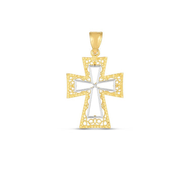 14k Two Tone Gold High Polish Diamond Cut Cross Pendant - 0