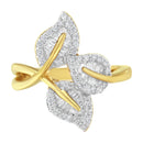 10k Yellow and White Gold 1/2 Cttw Baguette and Round Diamond Bypass Triple Leaf Ring (I-J Color, I1-I2 Clarity) - Size 7-2