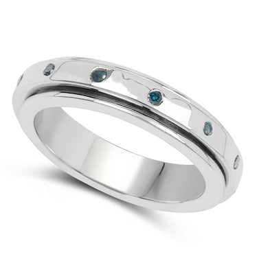 0.14 Carat Genuine Blue Diamond .925 Sterling Silver Ring - 0