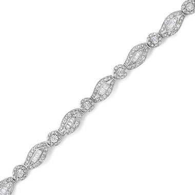 .925 Sterling Silver 1 cttw Diamond Double Leaf and Bezel Link Bracelet (I-J Clarity, I2-I3 Color) - Size 7.25" - 0
