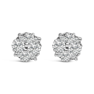 .925 Sterling Silver 1/2 cttw Prong Set Round-Cut Diamond Cluster Stud Earring (I-J Color, I2-I3 Clarity) - 0