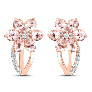 1.66 Carat Genuine Morganite and White Topaz .925 Sterling Silver Earrings - 0