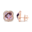18K Rose Gold 3/8 Cttw Diamond and 11x11mm Clover-Cut Purple Amethyst Gemstone Clover Halo Stud Earrings (G-H Color, SI1-SI2 Clarity)-3