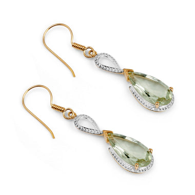 14K Yellow Gold Plated 10.10 Carat Genuine Green Amethyst .925 Sterling Silver Earrings - 0