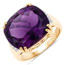 11.42 Carat Genuine Amethyst and White Diamond 14K Yellow Gold Ring-1