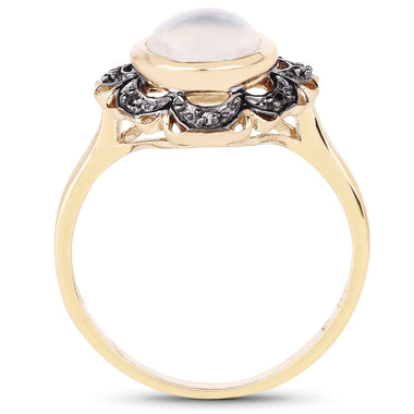 3.04 Carat Genuine White Moonstone and Black Diamond .925 Sterling Silver Ring - 0