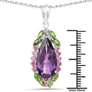 6.22 Carat Genuine Amethyst, Chrome Diopside and Rhodolite .925 Sterling Silver Pendant-3