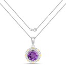 1.87 Carat Genuine Amethyst and White Diamond 14K Yellow Gold with .925 Sterling Silver Pendant-2
