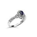 .925 Sterling Silver 6x4mm Pear Sapphire Gemstone with Diamond Accent Fashion Halo Ring (H-I Color, SI1-SI2 Clarity) - Size 7-3