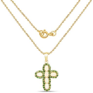 14K Yellow Gold Plated 3.11 Carat Genuine Ethiopian Opal and Chrome Diopside .925 Sterling Silver Pendant - 0