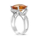 14K White Gold 12mm Cushion Cut Yellow Citrine Gemstone and 1/3 Cttw Round Pave-Set Diamond Ring - (H-I Color, VS1-VS2 Clarity)- Size 6.5-4
