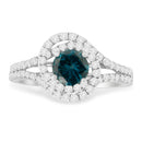 14K White Gold 1-1/3 Cttw White & Blue Diamond Interweaving Double Halo Cocktail Statement Ring (G-H and Fancy Blue Color, SI2-I1 Clarity) - Size 6-2